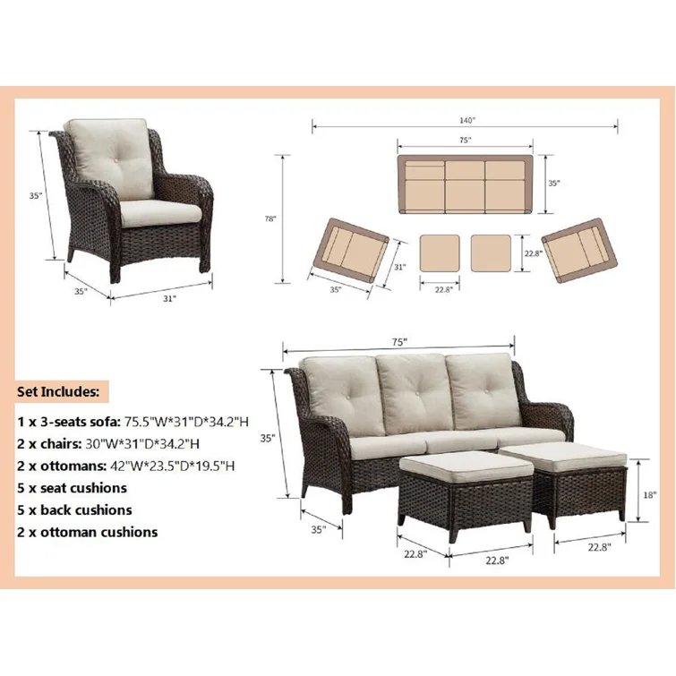 Carolina 7 - Person Outdoor Seating Group with Cushions