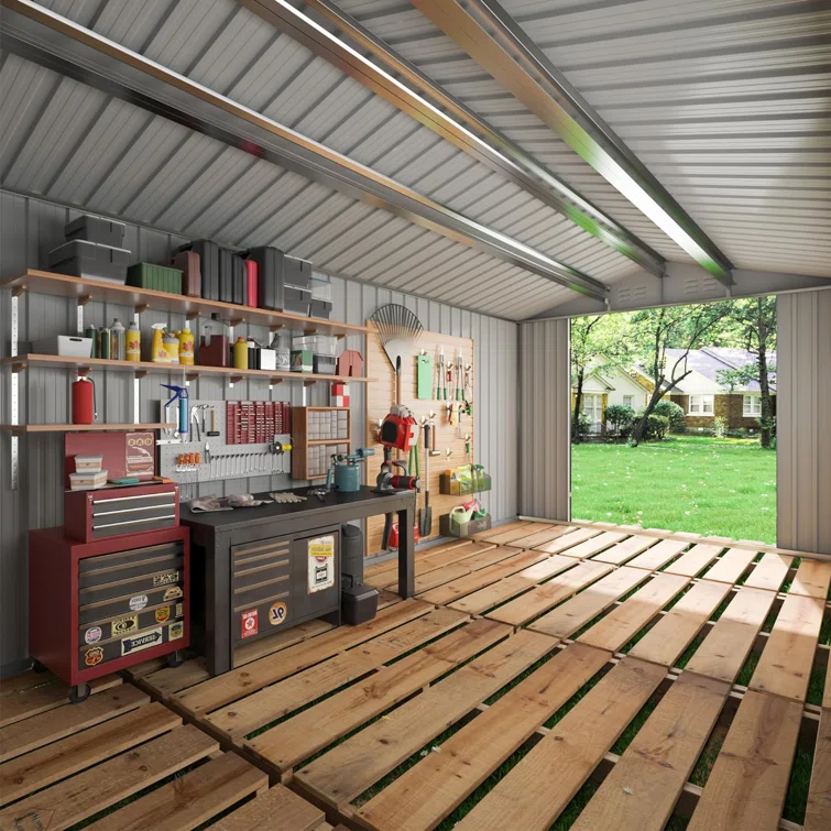 Outdoor Metal Shed Storage with Updated Frame Structure and Lockable Doors