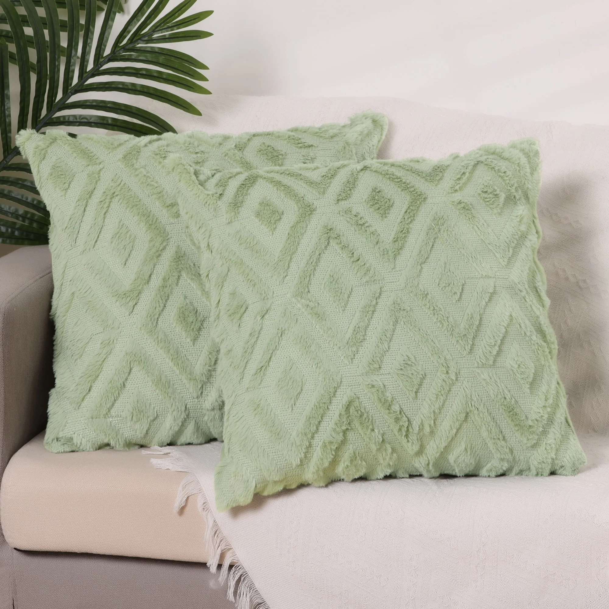 Set of 2 Shaggy Plush Throw Pillow Covers Patterned Pillow Covers
