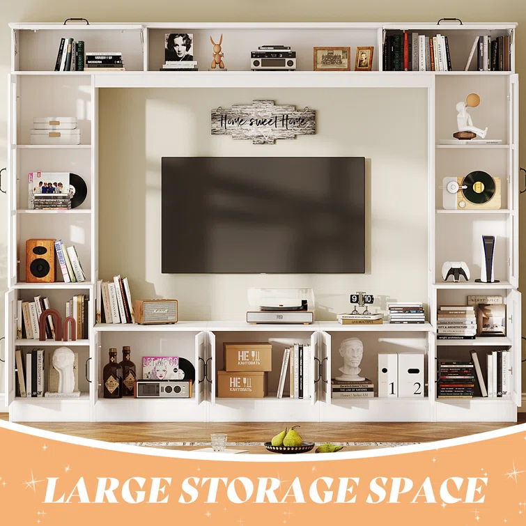 Brayden Studio® Wall Unit TV Stand With Storage , Modern TV Console With Led Lights, Media Entertainment Center With Bookshelves