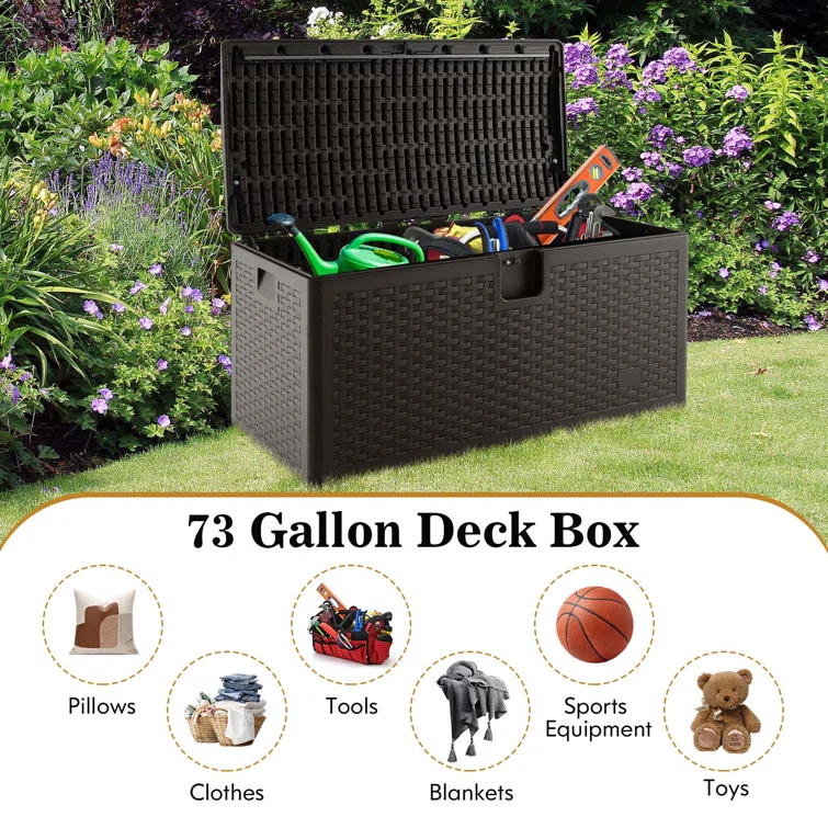 Costway 45'' W 73 Gallons Lockable Deck Box in Brown