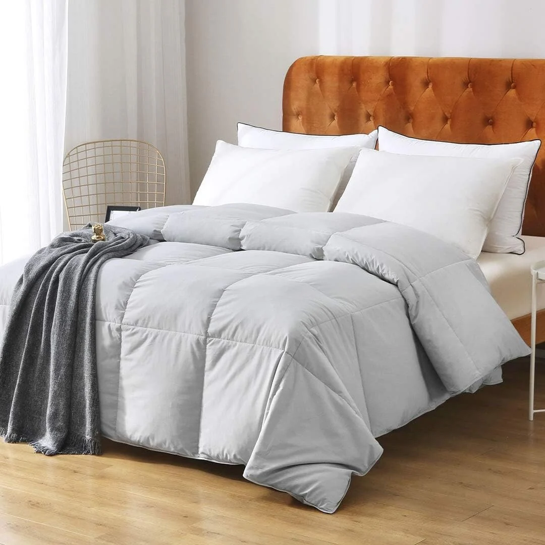 Goose Feathers Down Comforter, 100% Organic Cotton Cover, All Seasons Machine Washable Duvet Insert with Tabs
