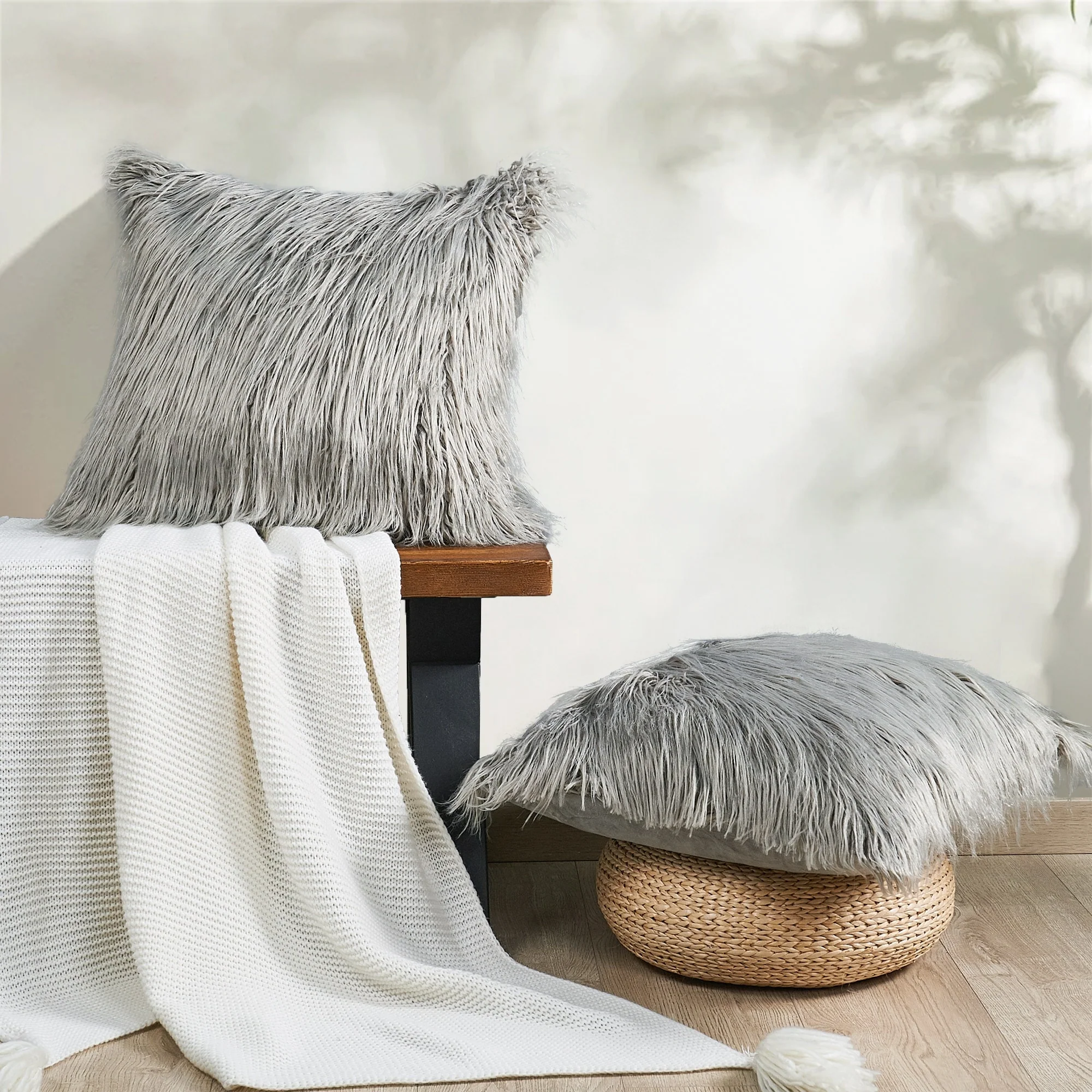 Karenne FauxFur Throw Pillow Covers (Set of 2), NO INSERT