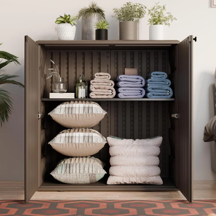 Arts Box Trading 14.96 W 60 Storage Cabinet with Doors and Shelves, 60 Gallon Indoor & Outdoor Deck Box