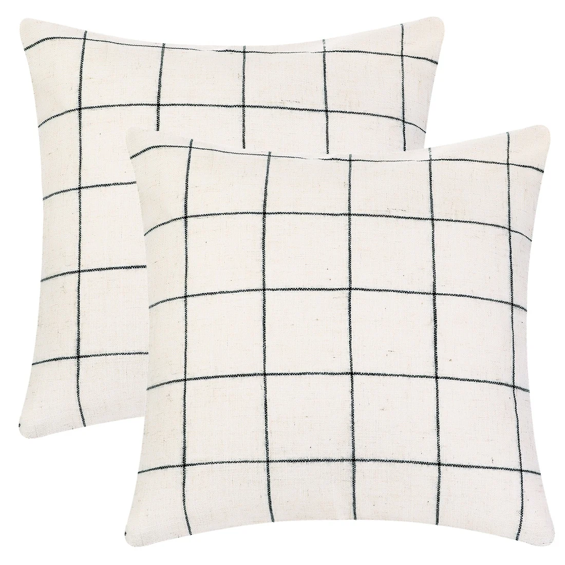 Pack of 2 Checked Decorative Pillow Covers Modern Linen Throw Pillow Case