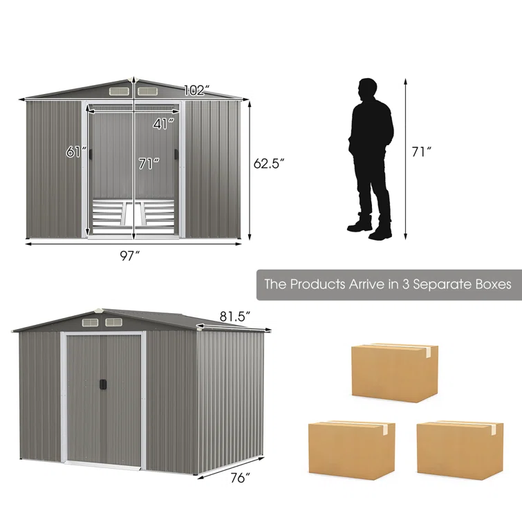 8.5 ft. W x 6 ft. D Galvanized Steel Storage Shed