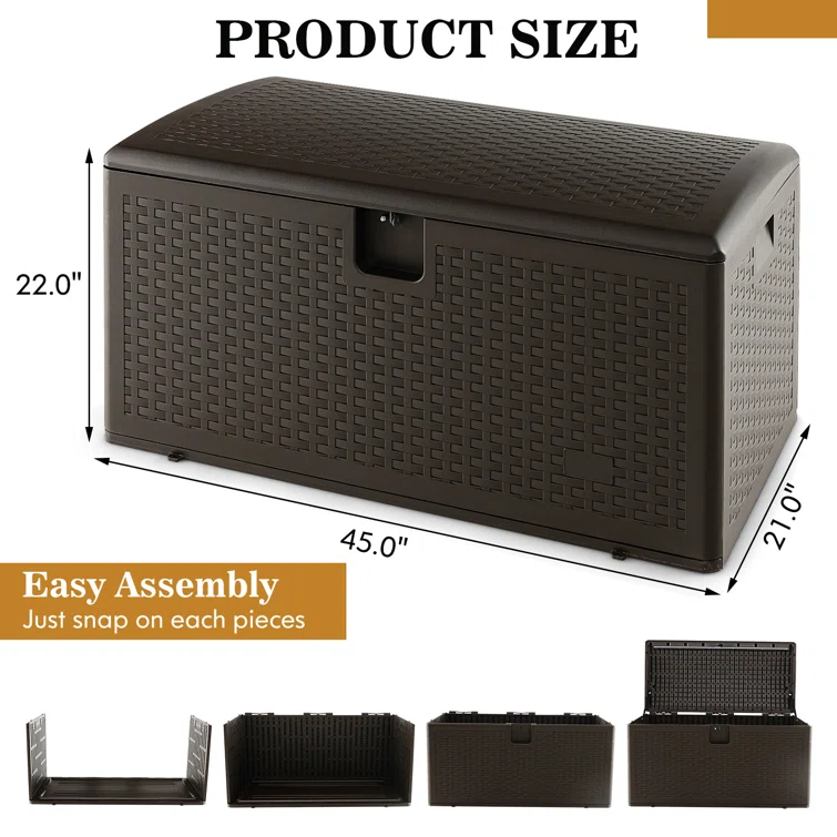 Costway 45'' W 73 Gallons Lockable Deck Box in Brown