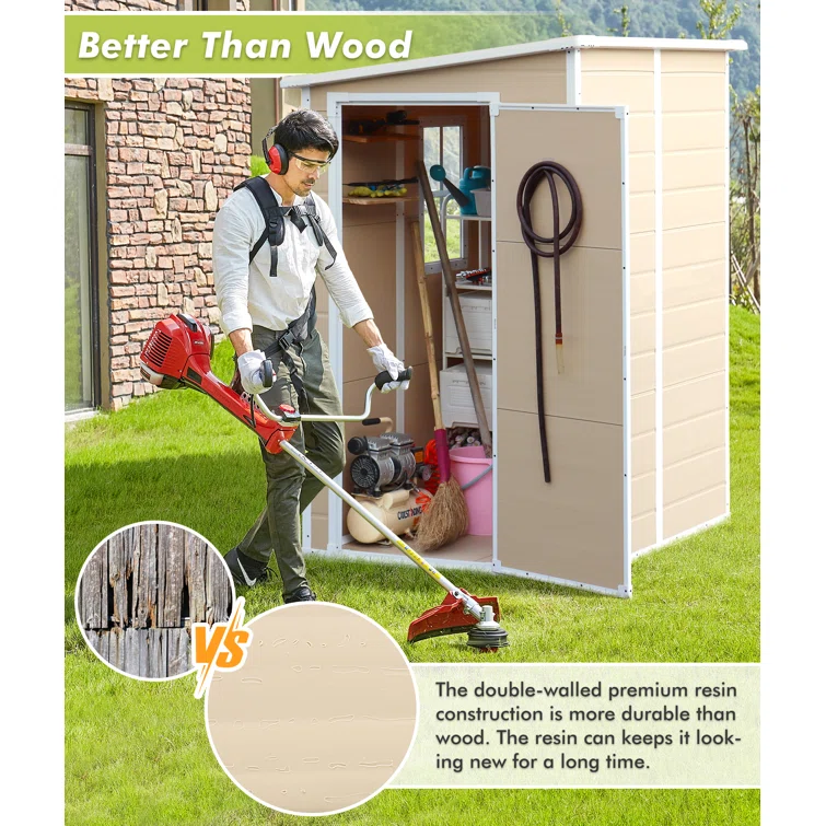 5 ft. W x 4 ft. D Resin Lean-to Storage Shed