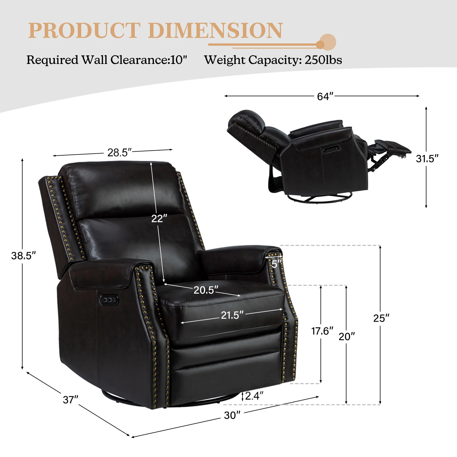 Hieronymus Genuine Leather Power Rocking Recliner
