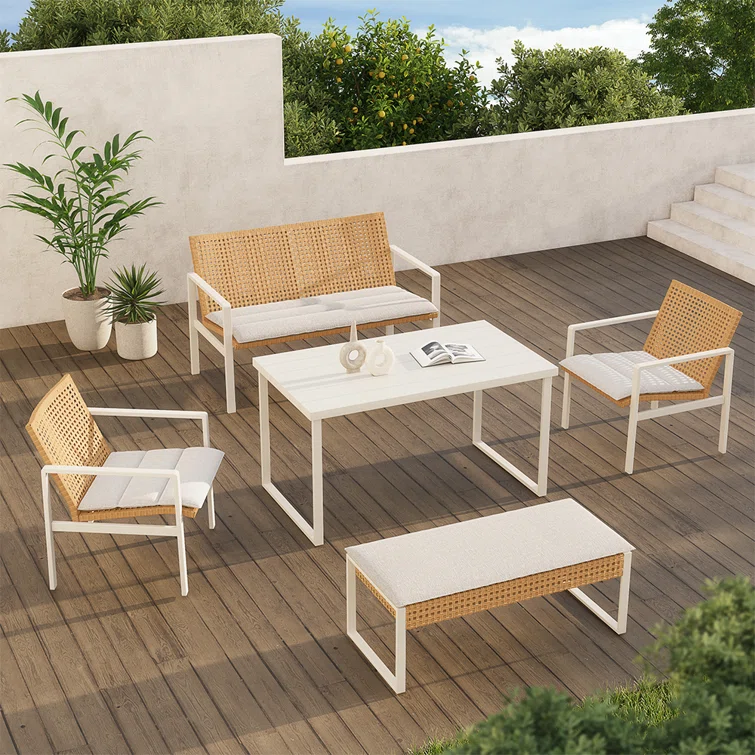 Outdoor 5-piece Seating Group With All-weather Wicker And Cushion