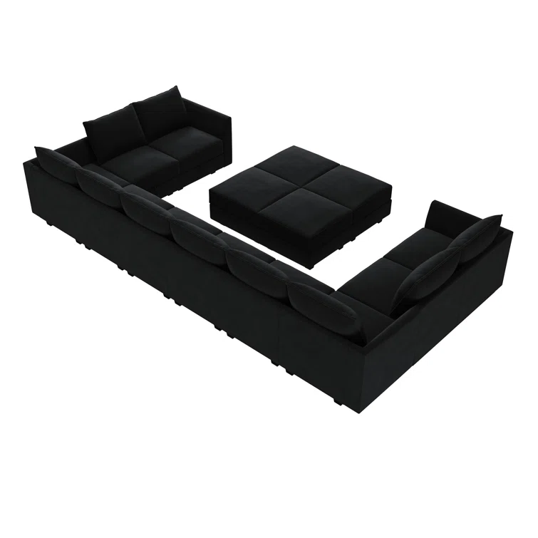 Tremee Velvet Upholstered Modular Sectional Sofa with Ottoman