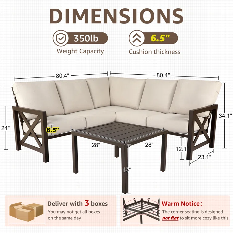 Nolensville Outdoor L-Shape Patio Conversation Metal 5 - Person Seat Group with Thick Cushion