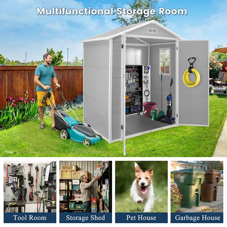6' x 4' Resin Outdoor Storage Shed with Lockable Door & Air Vent, Garden/Backyard/Pool Tool Shed