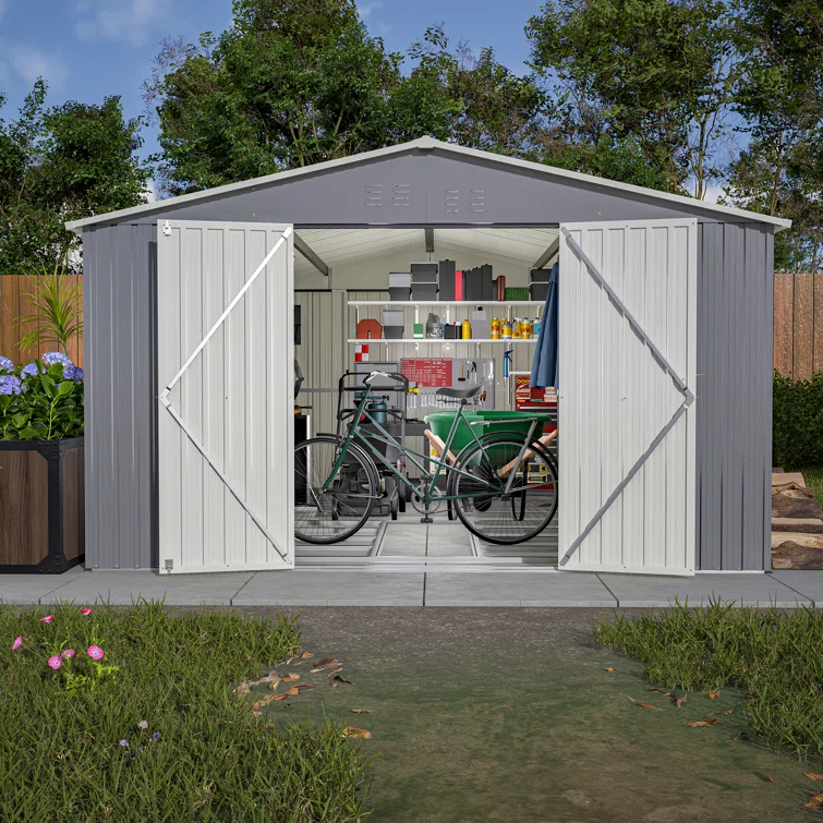 Outdoor 11 ft. W x 13 ft. D  Large Metal Storage Shed