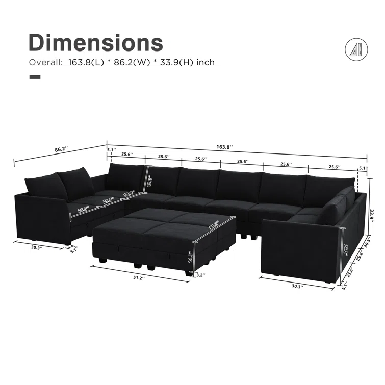 Tremee Velvet Upholstered Modular Sectional Sofa with Ottoman