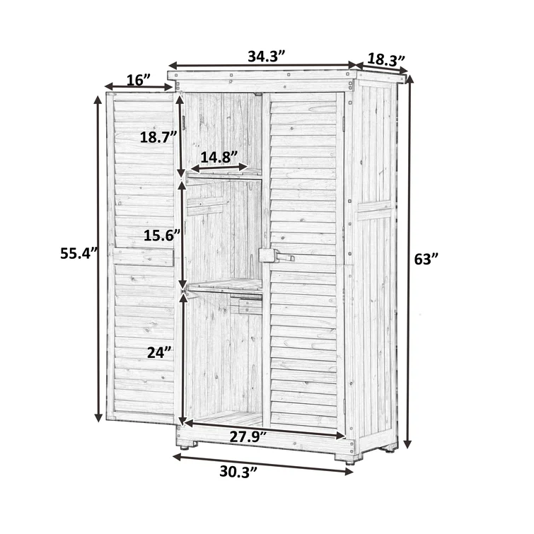 2 ft. W x 3 ft. D Wood Vertical Tool Shed