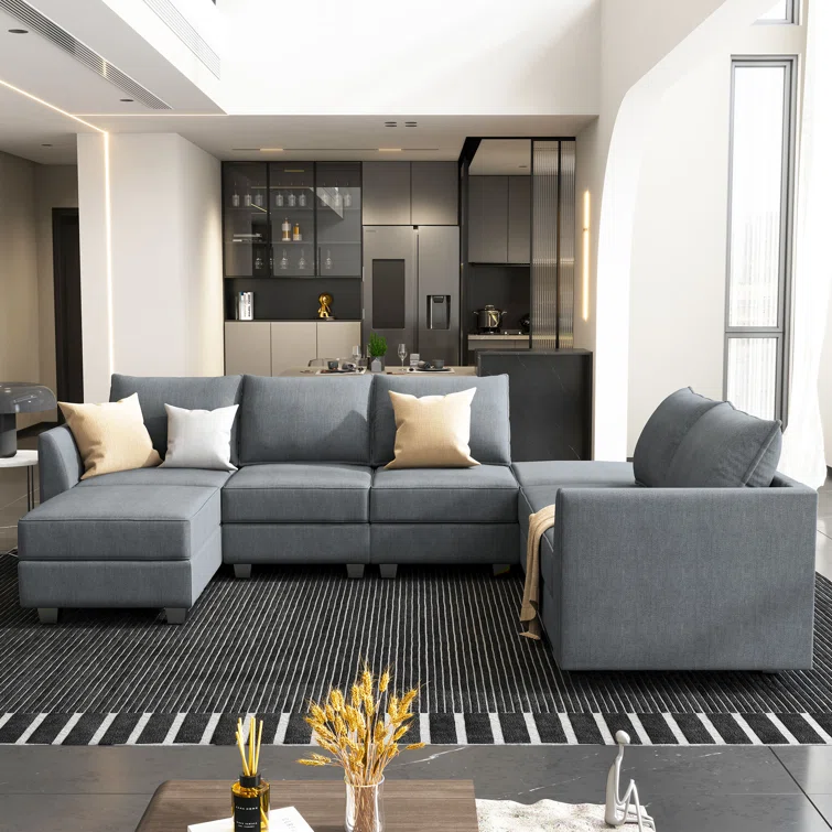 U shaped Corner Modular Sectional Reversible Sofa Couch with Storage Seat