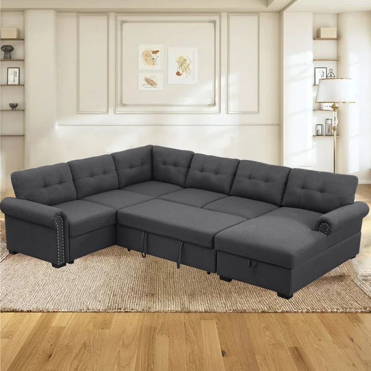 Nazlije Modular Upholstered Pull-Out Sleeper Sectional Chaise with Storage