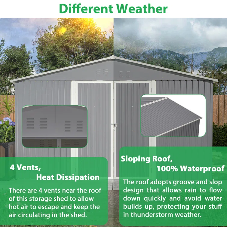 Outdoor 11 ft. W x 13 ft. D  Large Metal Storage Shed