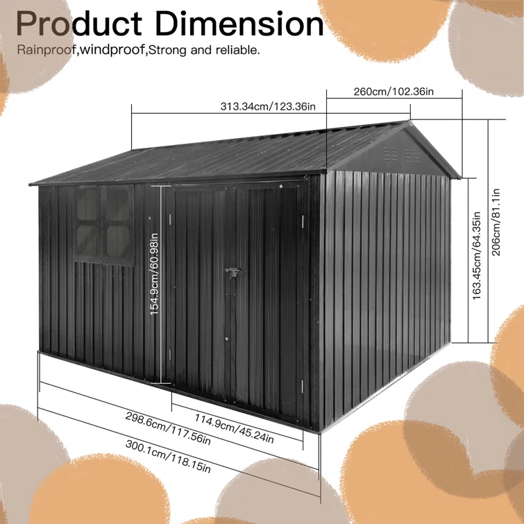 10 Ft X 8 Ft Metal Storage Shed Dark-Grey with Window