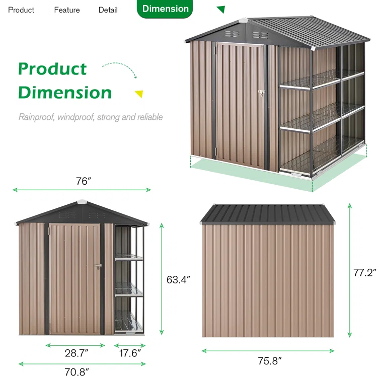 6 ft. W x 6 ft. D Metal Storage Shed