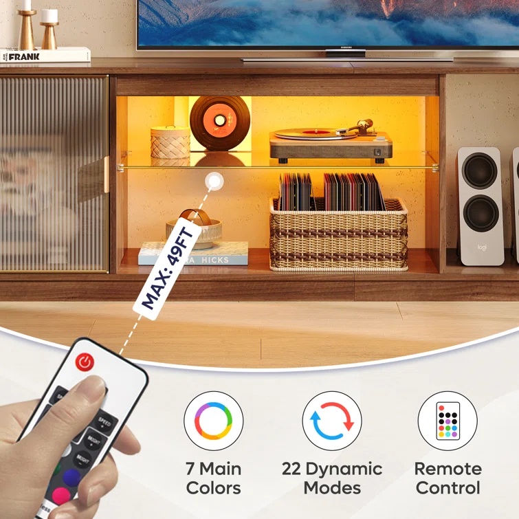 Carlei 70Inch LED TV Stand for 75inch TVs, TV Console with Storage, Media Console with Adjustable Shelf