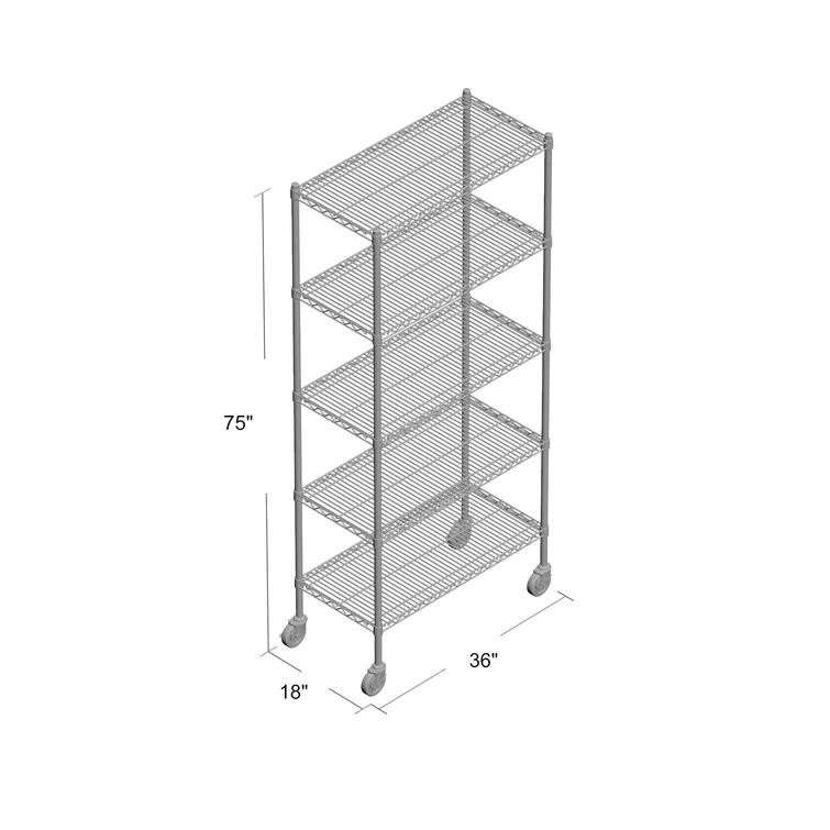 Mobile 36'' W Steel Shelving Unit with Wheels
