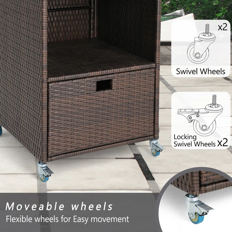 Water Resistant Wicker Towel Valet with Wheels & Cover