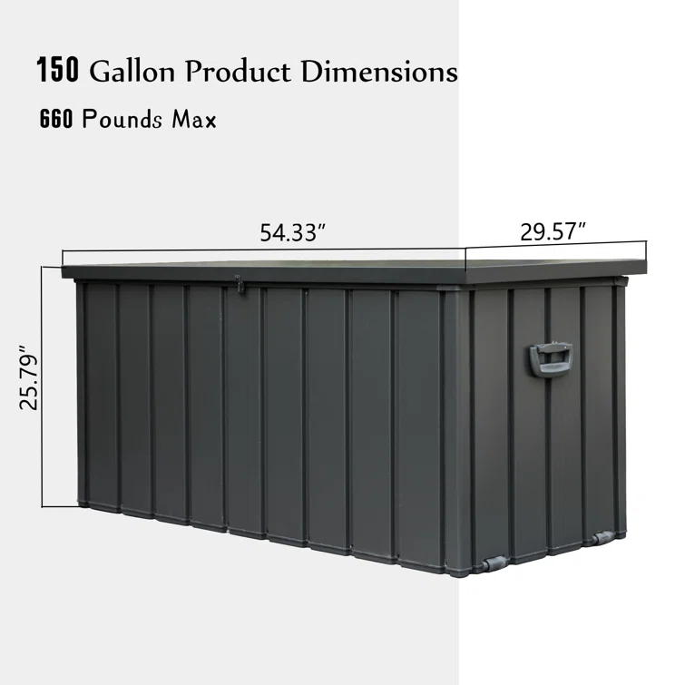 Domi Louvered 160 Gallons Gallon Water Resistant Resin Storage Bench with Lock and Wheels in Gray
