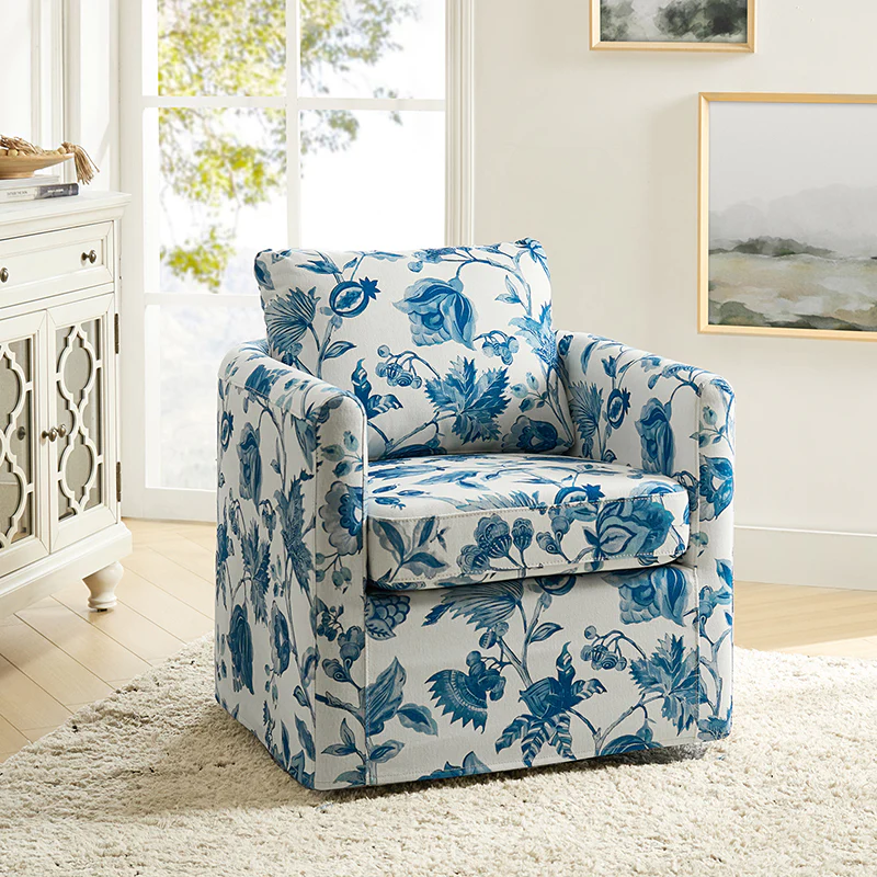 Claudius Upholstered Slipcovered Swivel Barrel Chair