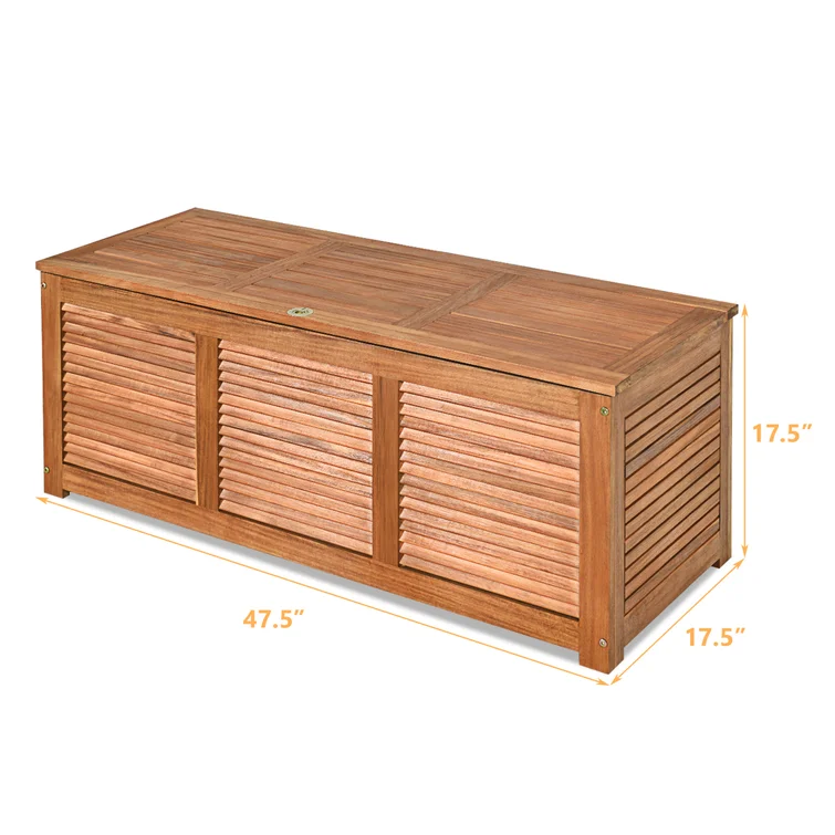 Costway 47.5'' W 47 Gallons Water Resistant Solid Wood Deck Box in Natural
