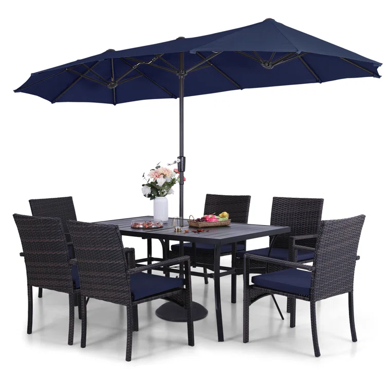 Alyah 6 - Person Rectangular Outdoor Dining Set with Cushions