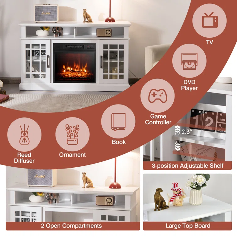 Ripley 48'' W Storage Credenza with Electric Fireplace Included