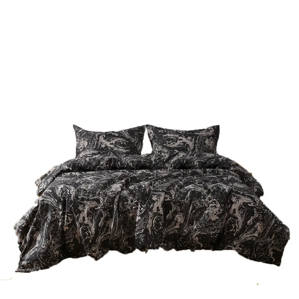 HomeRoots Black And Gray Queen Microfiber 1400 Thread Count Machine Washable Duvet Cover Set