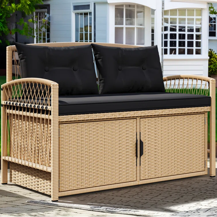 70 Gallons Wicker Water Resistant Storage Bench with Cushion