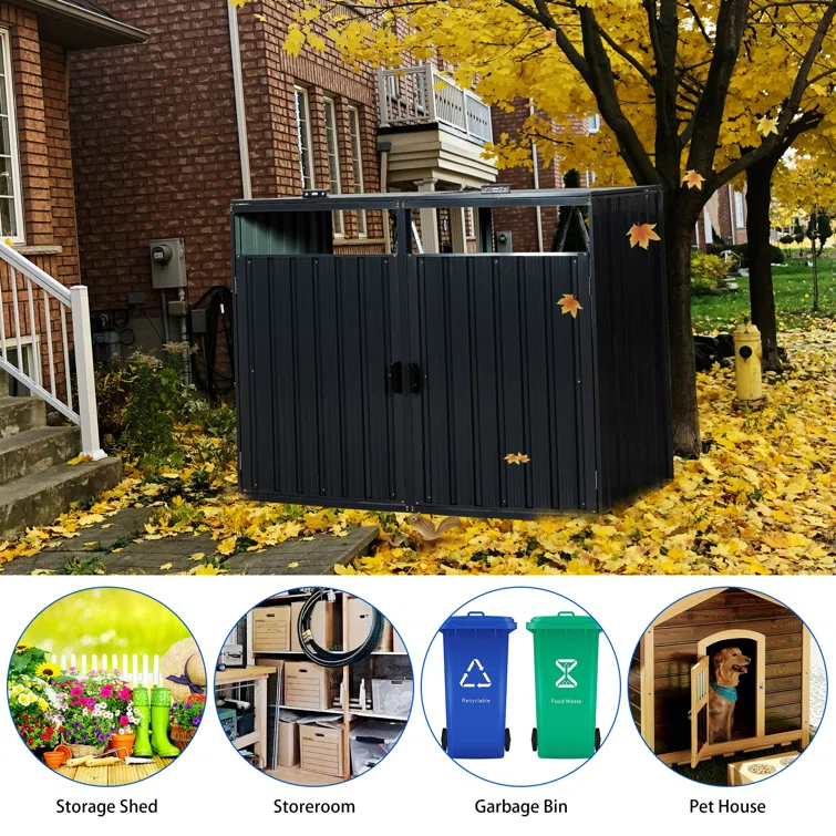 5 ft. W x 3 ft. D Metal Garbage Shed