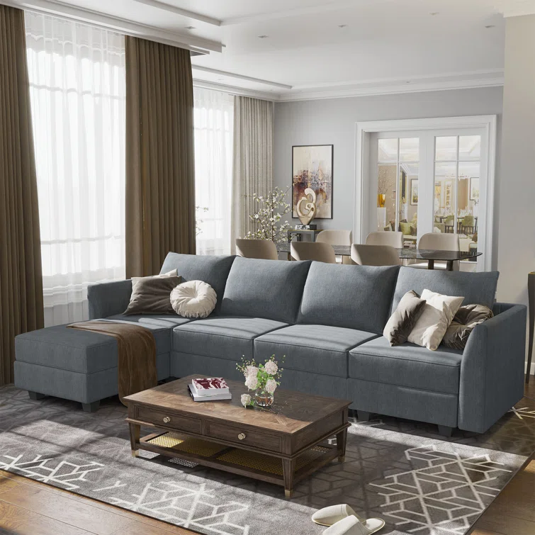 Manusite L-Shaped Reversible Modular Sectional Couch with Storage Ottoman