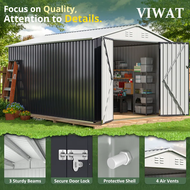 Lockable Doors 8 ft. W x 12 ft. D Metal Tool Shed
