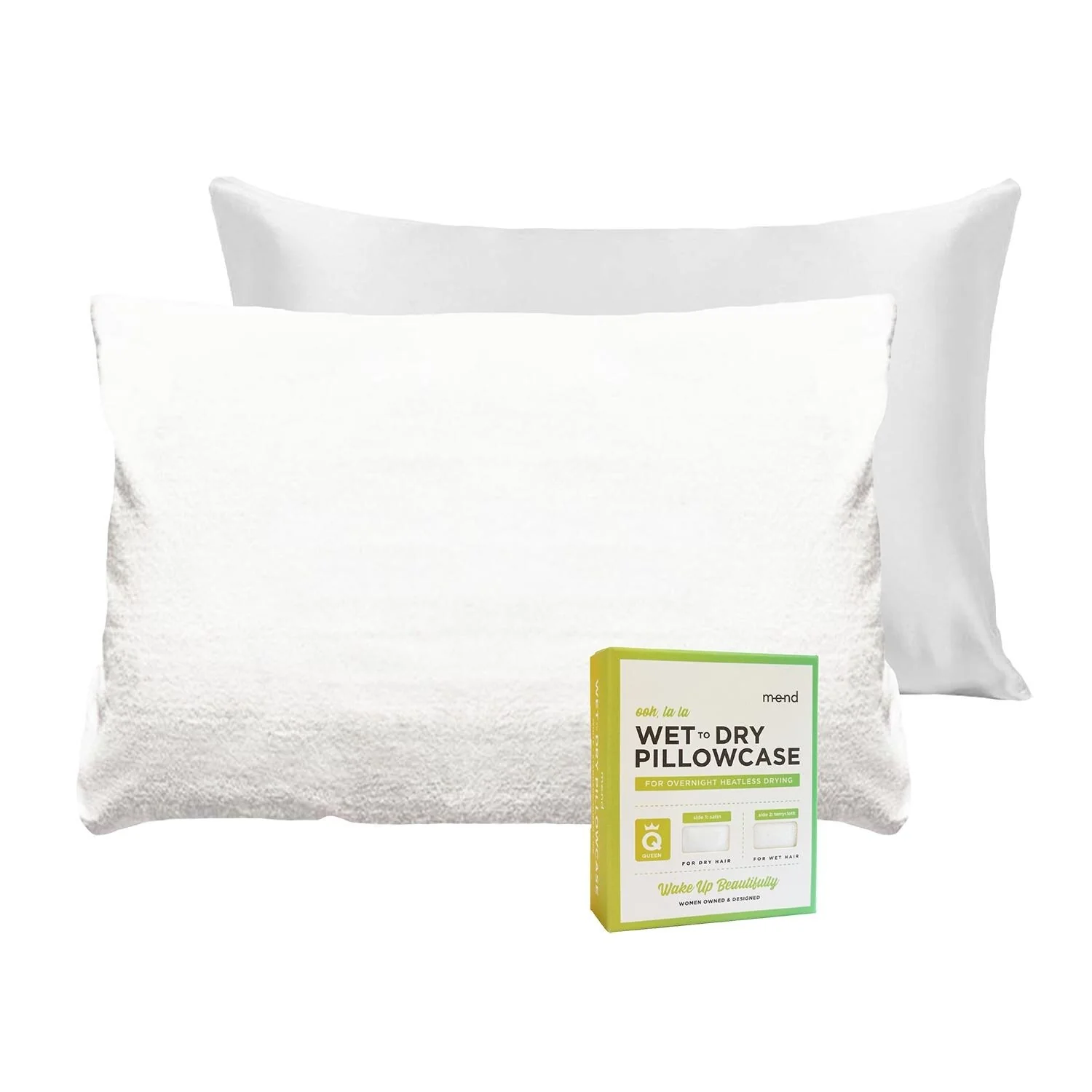 NIGHT Wet/Dry Reversible Satin & Terry Pillowcase, S/Q, White