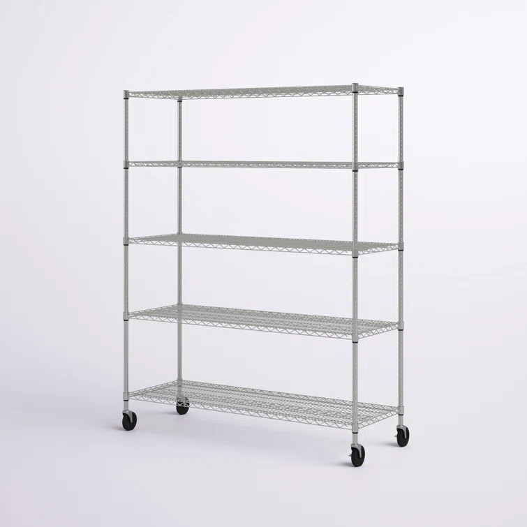 Aimee 60'' W Steel Height -Adjustable Shelving Unit with Wheels