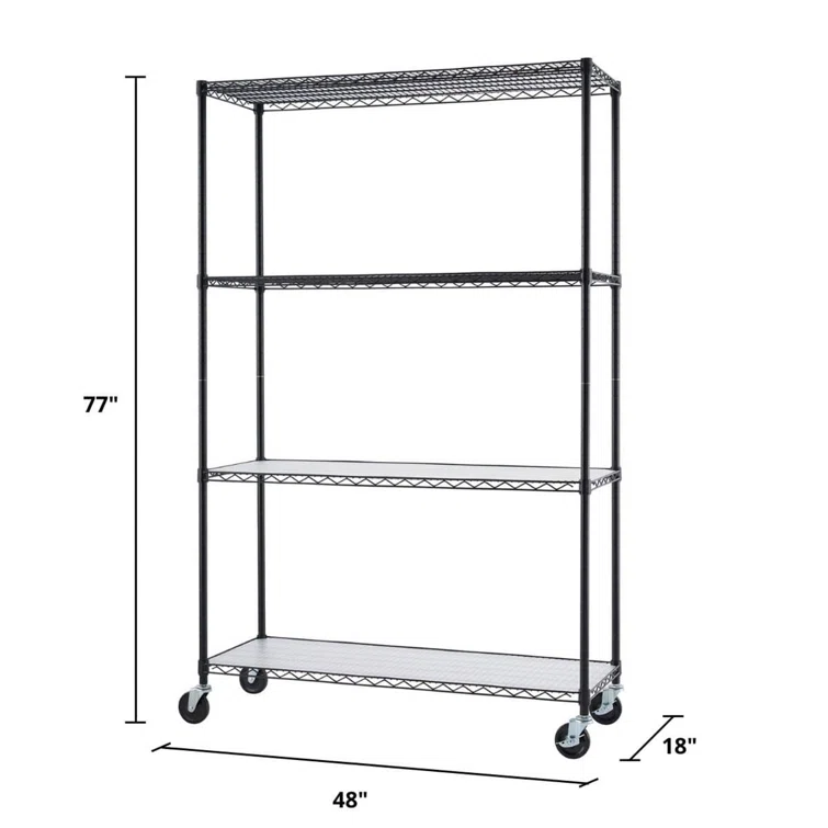 48" W x 18" D x 72" H 4 Tier Wire Shelving with Liners and Wheels