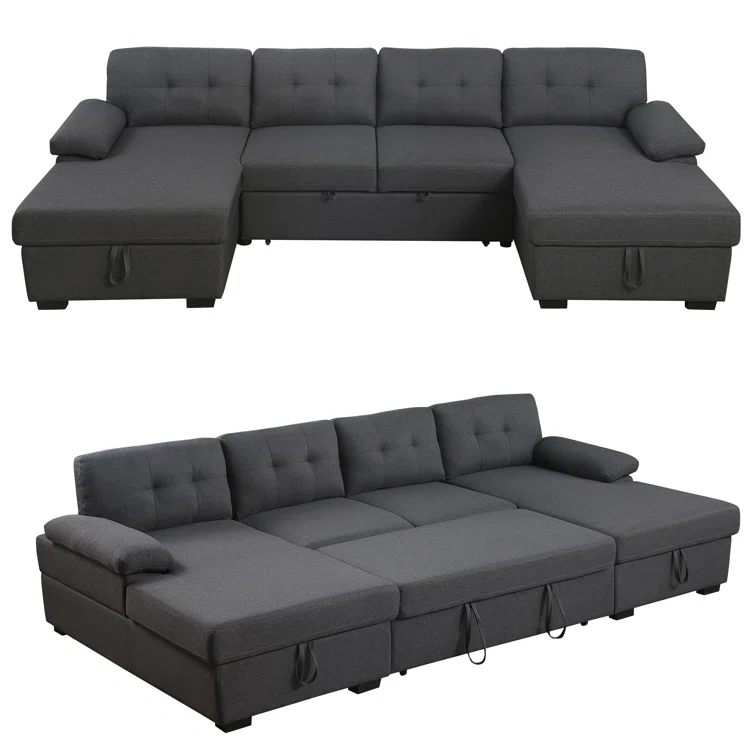 Micia Symmetrical Upholstered Sleeper Sectional Sofa and Chaise
