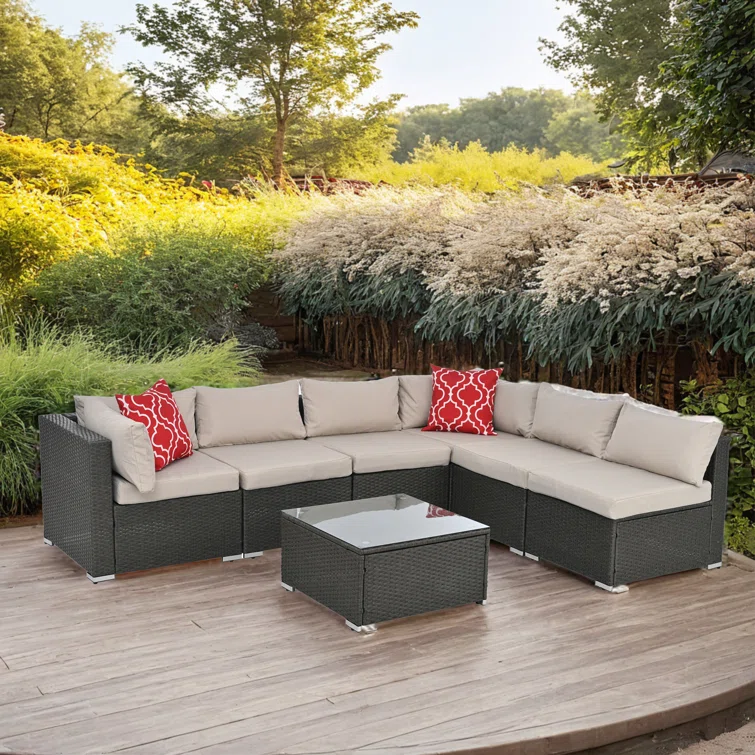 Drystal 6 Pieces Wicker Outdoor Patio Sectional with Coffee Table<!-- --> <!-- -->(Set of 100)