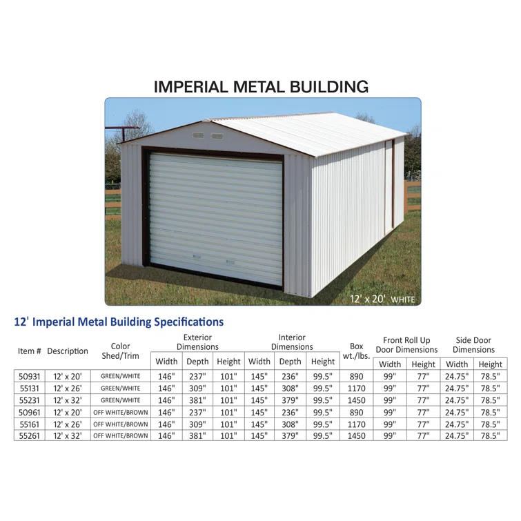 Imperial 12 ft. W x 20 ft. D Metal Garage Shed