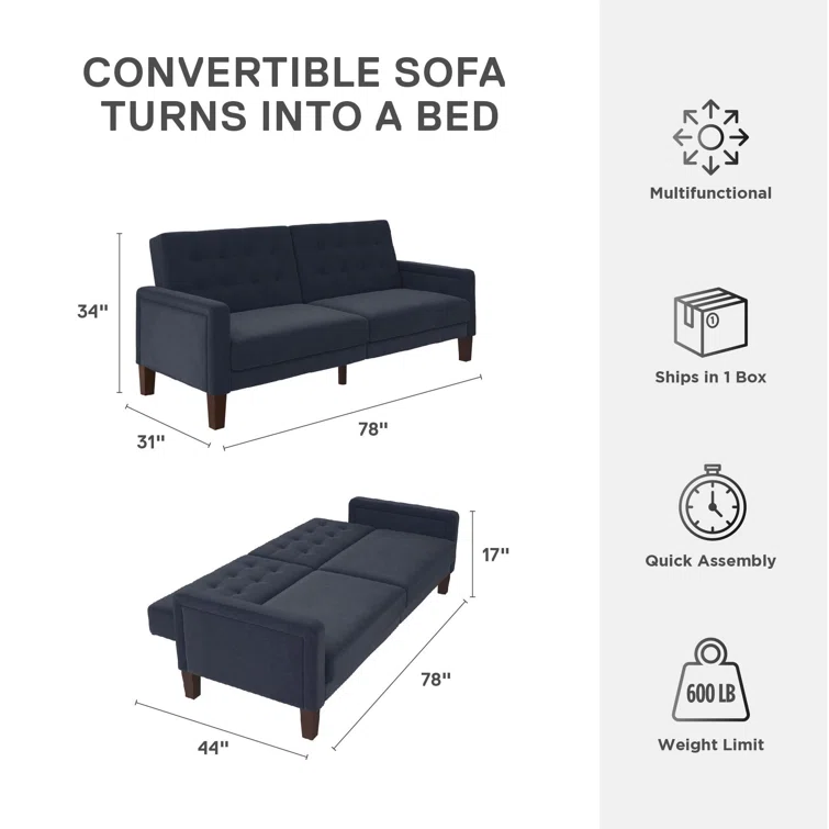 Belden Twin 78'' Upholstered Split Back Convertible Sofa