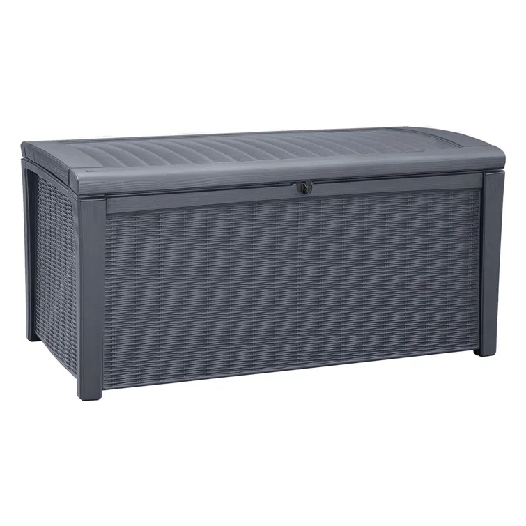 Keter Borneo 110 Gallon Rattan Wicker Resin Patio Deck Storage Box Bench