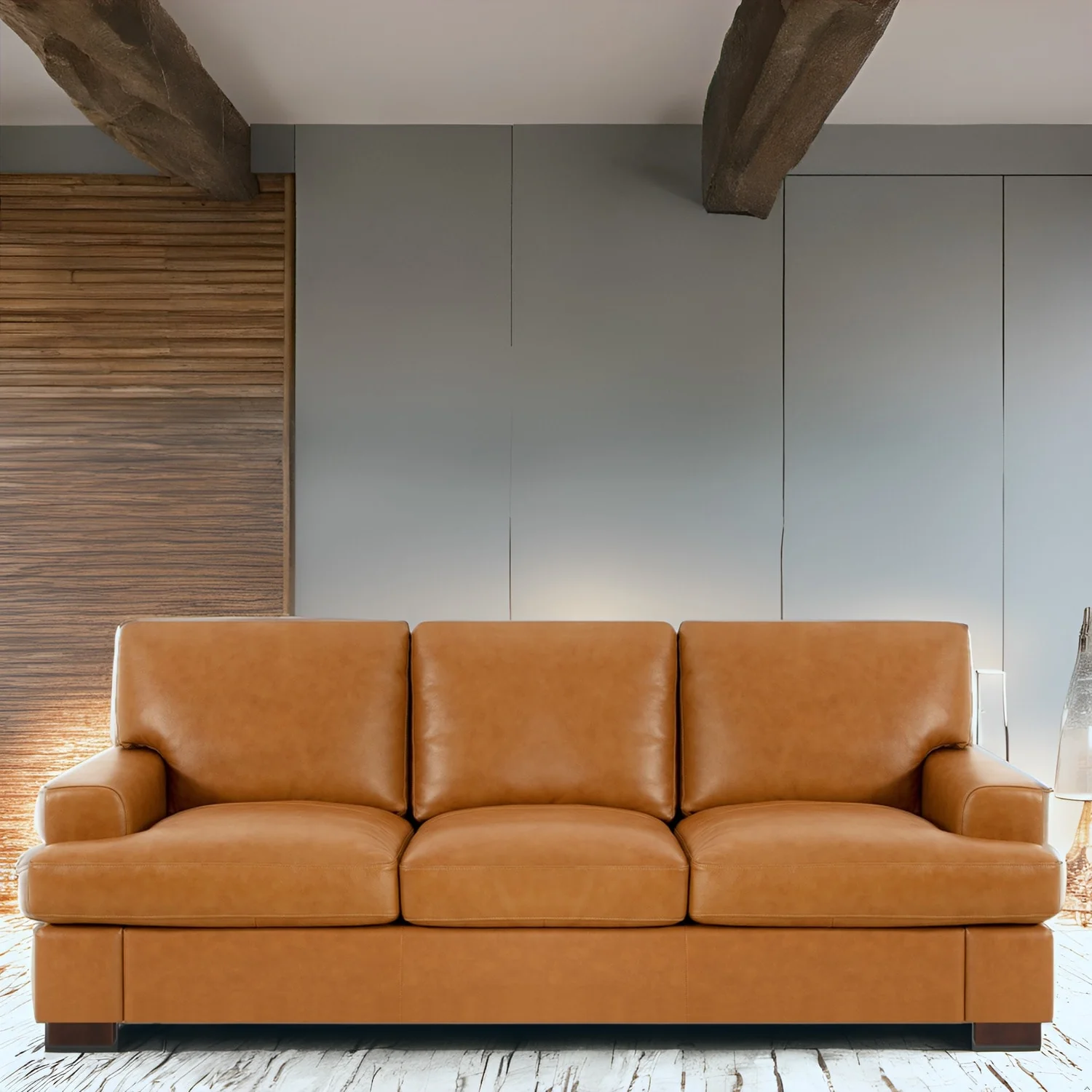 Premium Genuine Leather 3-Seater Sofa with Deep Plush Seating and Goose Feather Cushions for Ultimate Comfort