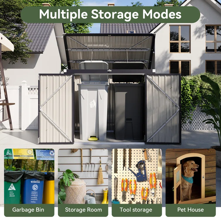 Storage Shed 3.3 X 5.6 Ft Metal Trash Shed Waterproof Outside Storage