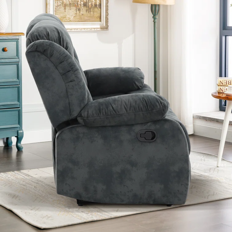 Oxier 84'' Wide Short Plush Fabric Cushion Back Manual Reclining Sofa with Skin-Friendly Upholstery