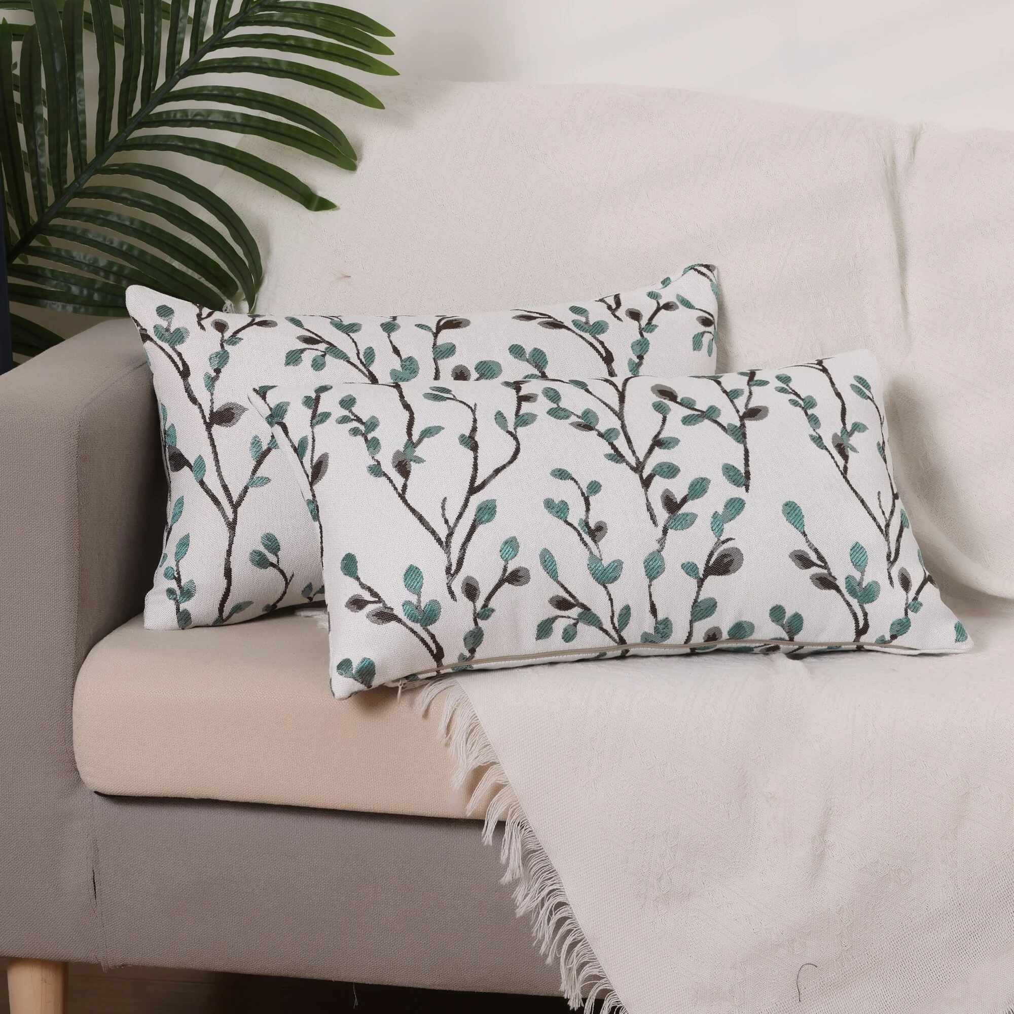 2 Pcs Classical Embroidery Jacquard Teal Decoration Throw Pillow Cover Pattern Pillow Cases